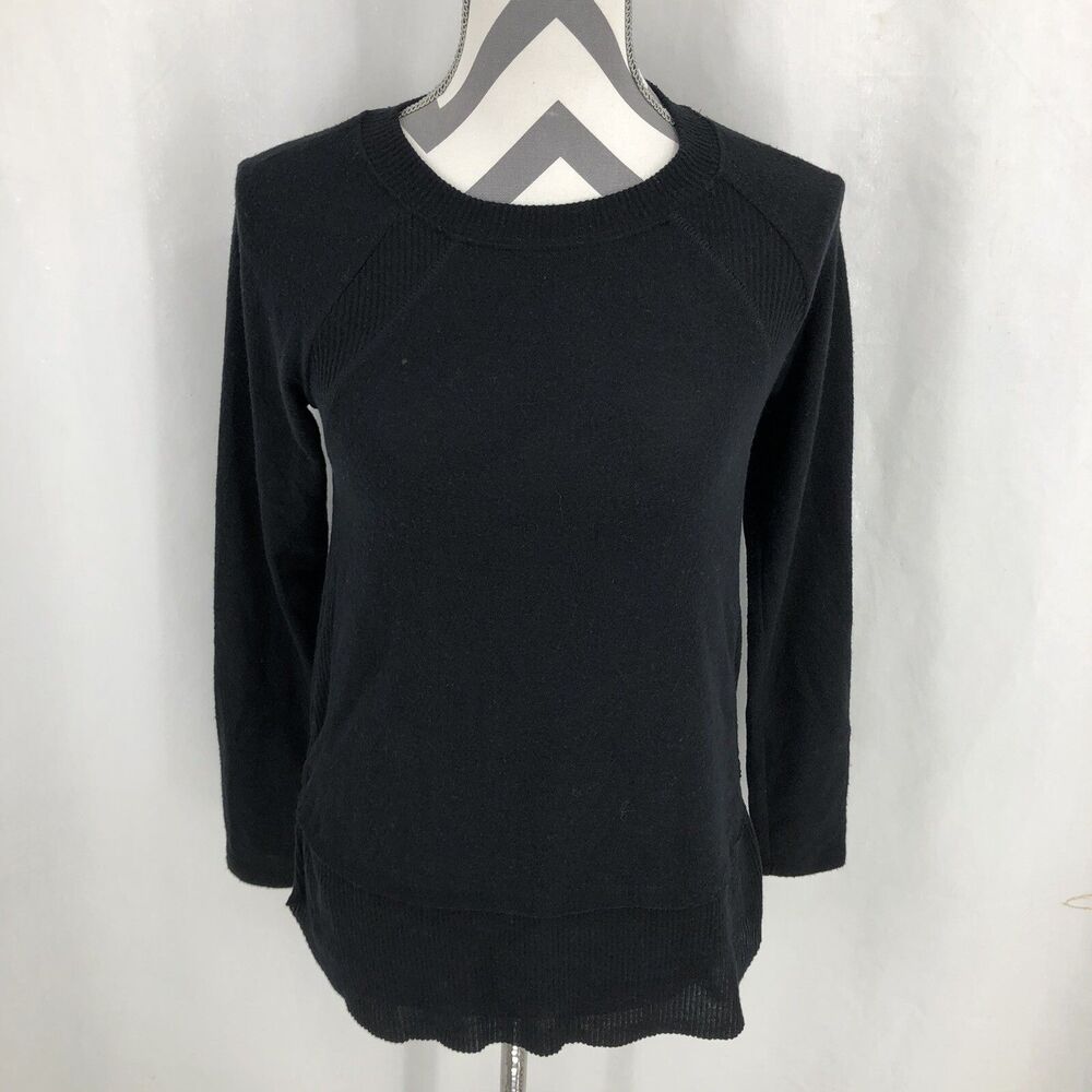 Everleigh Cozy Ribbed Inset Layered Tunic Sweater Black Long Sleeve BE20606 XXS